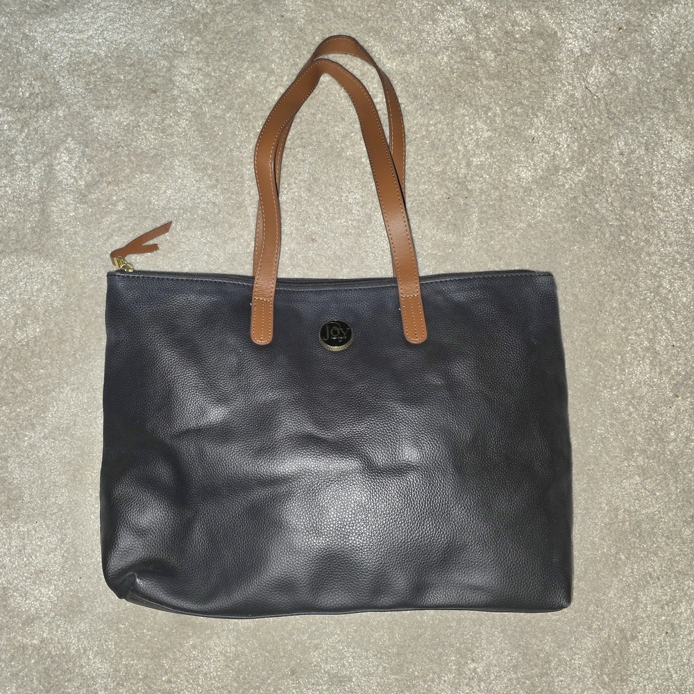 Joy Mangano Black Tote with Brown Handles